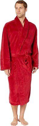 Microfiber Plush Long Sleeve Shawl Collar Robe (Eaton Red/Cruise Navy Pony Print) Men's Robe