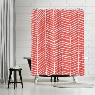 71 x 74 Shower Curtain, Coral Herring Bone by Cat Coquillette