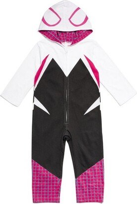 Spider-Man Spider-Gwen Ghost Spider Infant Baby Girls Zip Up Cosplay Coverall White 12-24 Months