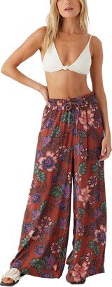 Juniors' Ninette Solana Crinkle Floral-Print Wide-Leg Pants