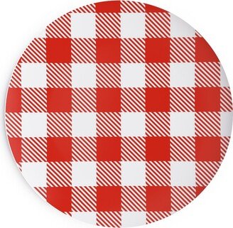 Salad Plates: Red Gingham Pattern Salad Plate, Red