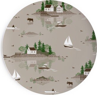 Salad Plates: Boating On The Lake - Beige Salad Plate, Beige