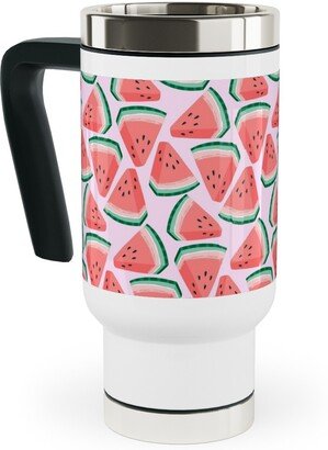 Travel Mugs: Watermelon Slices - Pink Travel Mug With Handle, 17Oz, Pink