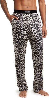 Snow Leopard Print Stretch Silk Pajama Pants