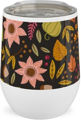 Travel Mugs: Autumn Floral - Dark Stainless Steel Travel Tumbler, 12Oz, Multicolor