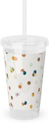 Travel Mugs: Eden Polka Dot - Cream Multi Acrylic Tumbler With Straw, 16Oz, Multicolor