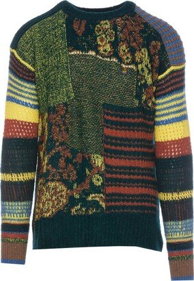 Patterned-Intarsia Drop Shoulder Knitted Jumper