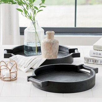 Round Black Trays, Set Of Two