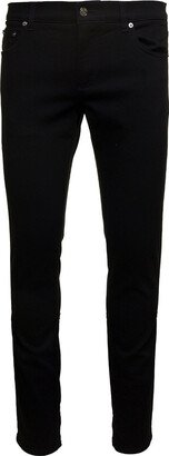 Black Skinny Jeans With Logo Plaque At The Back In Stretch Cotton Denim Man-AA