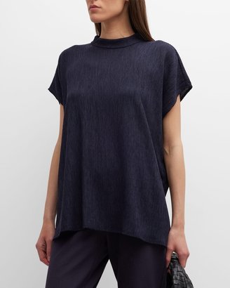 Crinkled Mock-Neck Short-Sleeve Top