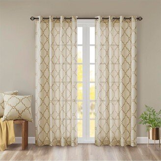 Gracie Mills 1-pc Saratoga Fretwork Print Grommet Top Window Curtain Panel - 50x108 - Beige/Gold - Beige/gold