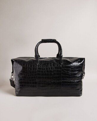 Leather Croc Effect Holdall Bag in Black