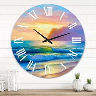 Designart 'Morning Sunlight On The Sea Waves IV' Nautical & Coastal wall clock