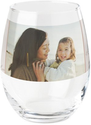 Stemless Wine Glasses: Foliage Love Script Printed Wine Glass, Printed Wine, Set Of 1, Pink