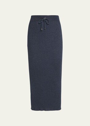 English Rib Metallic Drawstring Cashmere Midi Skirt