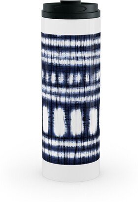 Travel Mugs: Shibori - Organic And Loose Lines And Dots Stainless Mug, White, 16Oz, Blue