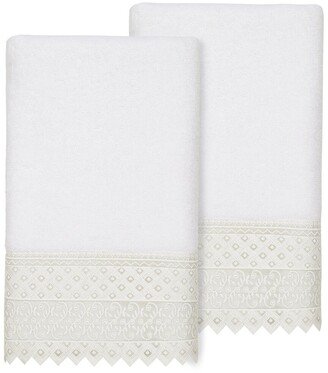 100% Turkish Cotton Aiden 2Pc White Lace Embellished Bath Towel Set