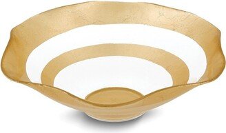 Curata Handcrafted Lead-Free Glass Round Gold Leaf Wavy Handmade 8 Inch Bowl