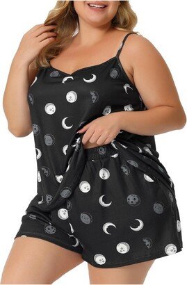 Agnes Orinda Agne Orinda Women' Plu Size Foral Top with Elatic Wait Short Nightgown Set Black 3X