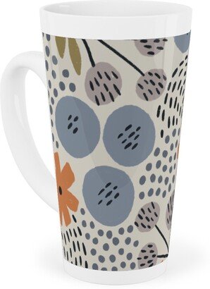 Mugs: Phyllis Floral - Orange And Blue Tall Latte Mug, 17Oz, Multicolor