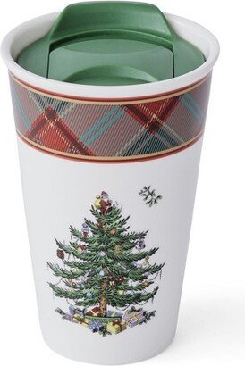 Christmas Tree Tartan Travel Mug, 8 Ounce