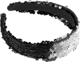 Unique Bargains Women's Sparkle Sequins Headbands Black Silver Tone 1 Pc