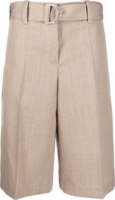 Beige Tailored Knee-Length Shorts