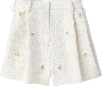 Floral-Appliqué Tweed Shorts