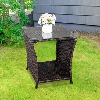 Phoebecatinc Glass Surface Iron Frame Rattan Fashionable Side Table