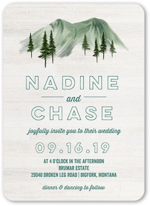 Wedding Invitations: Mountain Nuptials Wedding Invitation, Green, 5X7, Standard Smooth Cardstock, Rounded