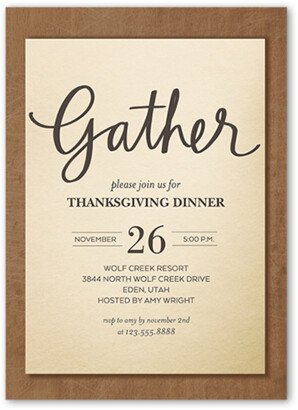 Thanksgiving Invitations: Gather Thanks Fall Invitation, White, 5X7, Matte, Signature Smooth Cardstock, Square