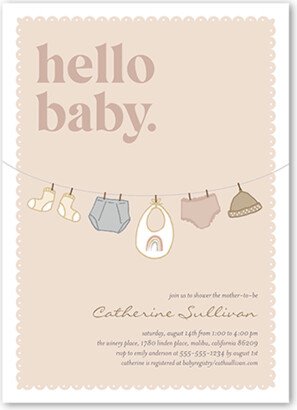 Baby Shower Invitations: Cute Clothesline Baby Shower Invitation, Beige, 5X7, Matte, Signature Smooth Cardstock, Square