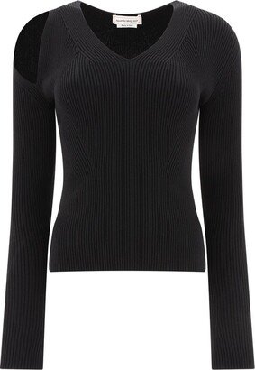 Cut-Out Detailed V-Neck Jumper