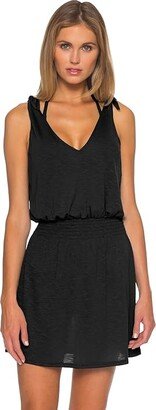 Breezy Basics Tie Shoulder Dress Cover-Up (Black 1) Women's Swimwear