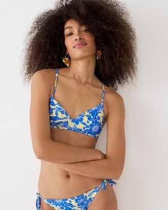 Cross-back french bikini top in blue floral