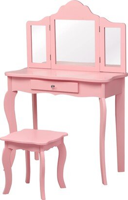 Kids Vanity Table and Stool Set Princess Makeup Dressing Table