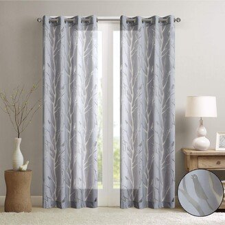 Gracie Mills Averil Sheer Bird Window Curtain Panel, Grey - 50x63