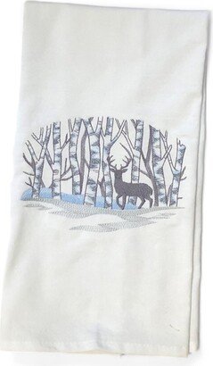 Embroidered Deer Buck in Birch Trees Kitchen Towel Bathroom Guest Tea Cotton Housewarming Hostess Gift