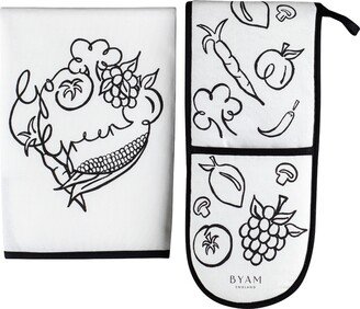 Byam England Go Green Tea Towel + Fruit & Veggies Oven Glove Set