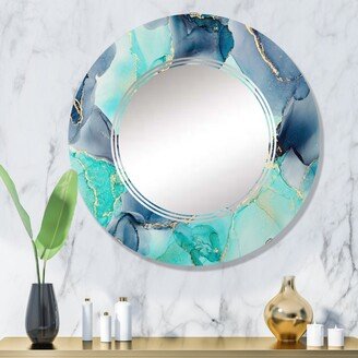 Designart 'Turquoise Luxury Abstract Fluid Art IV' Printed Modern Wall Mirror
