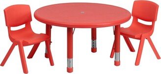 33'' Round Red Plastic Height Adjustable Activity Table Set with 2 Chairs