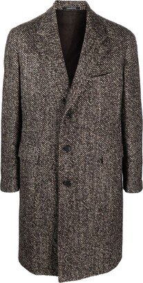 Herringbone-Pattern Single-Breasted Coat