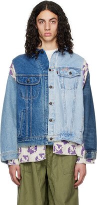 Blue & Off-White Paneled Denim Jacket