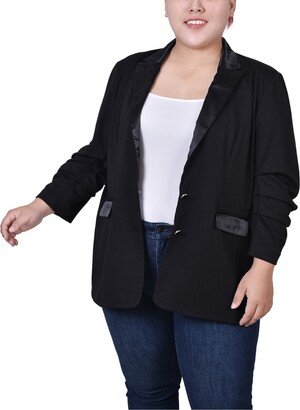 Plus Size Long Sleeve Satin Lapel Blazer