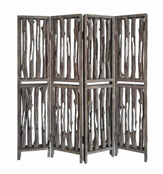 Contemporary 4 Panel Wooden Screen with Log Design, Brown