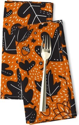 Halloween Leaves Dinner Napkins | Set Of 2 - Folk Flora Pumpkin Orange By Lellobird Black Floral Oak Cloth Spoonflower