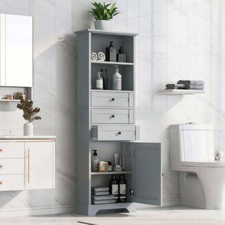 BEYONDHOME Freestanding Tall Bathroom Cabinet with 3 Drawers and Adjustable Shelf