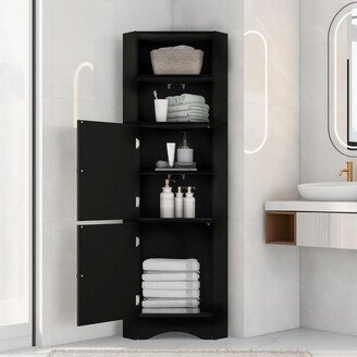 IGEMAN Tall Bathroom Corner Mdf Board Cabinet, Freestanding Storage Cabinet with Doors and Adjustable Shelves, Easy Assemble