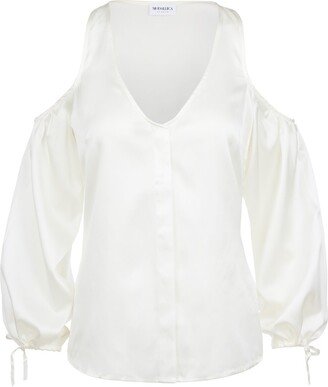 Modallica Lu White 100% Organic Peace Silk Blouse With Cold Shoulder