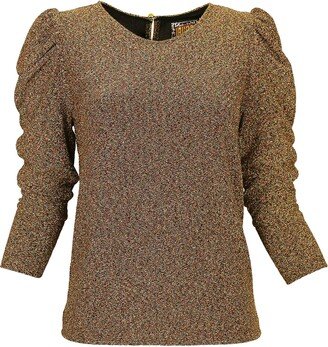 Lalipop Design Gold Knitted Round Neck Blouse